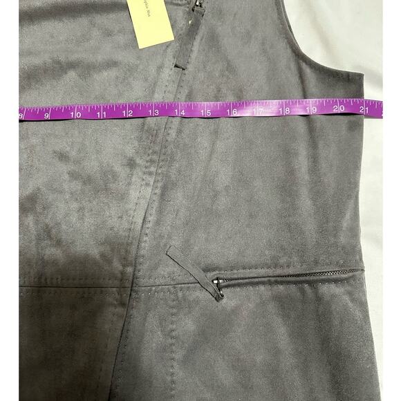 NWT Sophie Max Gray Faux Suede Asymmetrical Zip Front Dress Size L - Picture 7 of 8